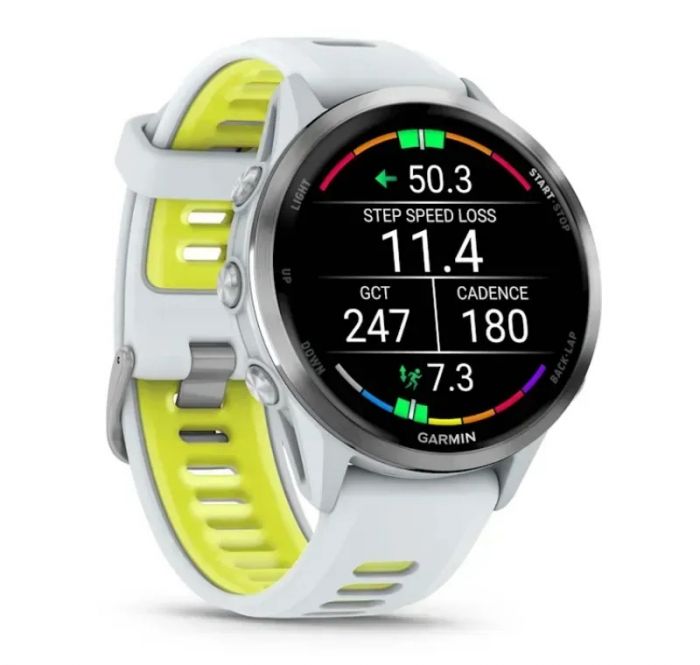 Смарт-годинник Garmin Forerunner 970 Whitestone Titanium with Whitestone/Translucent Amp Yellow Silicone with Silver Buckle (010-02969-61)