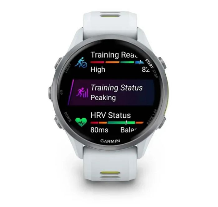 Смарт-годинник Garmin Forerunner 970 Whitestone Titanium with Whitestone/Translucent Amp Yellow Silicone with Silver Buckle (010-02969-61)