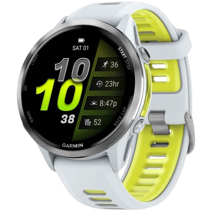 Смарт-годинник Garmin Forerunner 970 Whitestone Titanium with Whitestone/Translucent Amp Yellow Silicone with Silver Buckle (010-02969-61)
