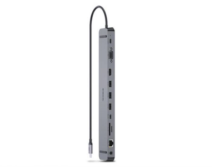 USB-хаб REAL-EL CQ-1000 USB3.0х3/USB-C/HDMI/VGA/RJ45/SD/TF/3.5 mm audio, 0.4m, Space Grey