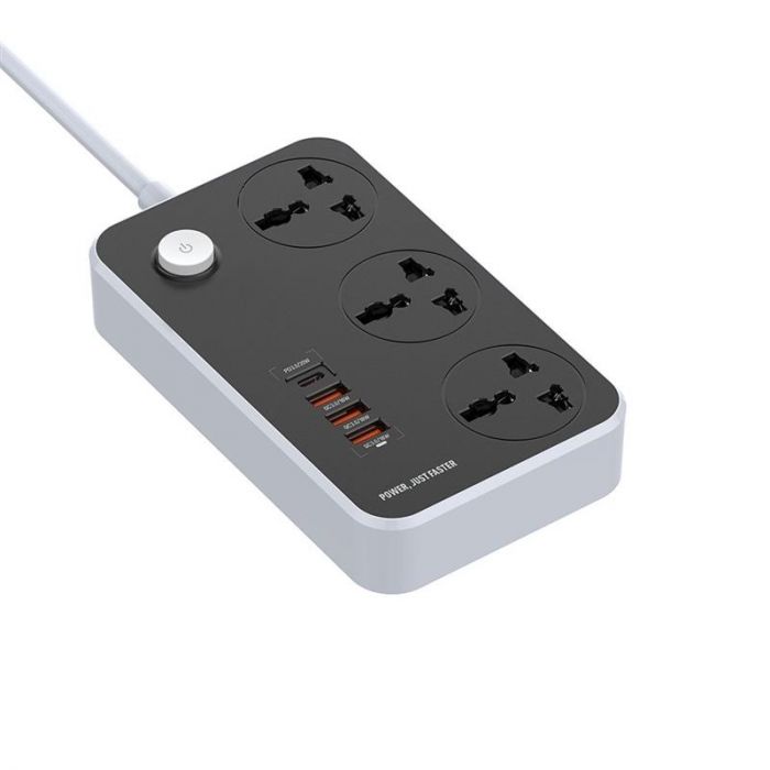 Фільтр живлення ColorWay CW-CHU34PDB 3 розетки, 4 USB (Type-C PD20W + 3USB QC3.0), 2 м, чорний