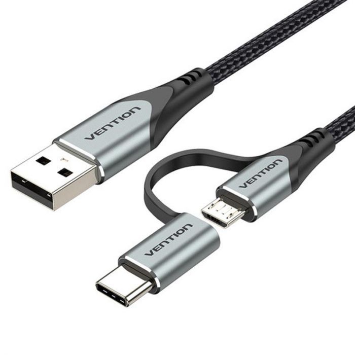 Кабель Vention USB - micro USB + USB Type-C (M/M), 1 м, Black (CQEHF)