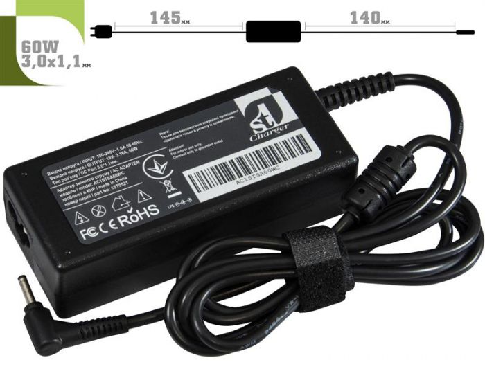 Блок живлення 1StCharger для ноутбука Samsung 19V 60W 3.16A 3.0х1.0мм + каб.живл. (AC1STSA60WC)