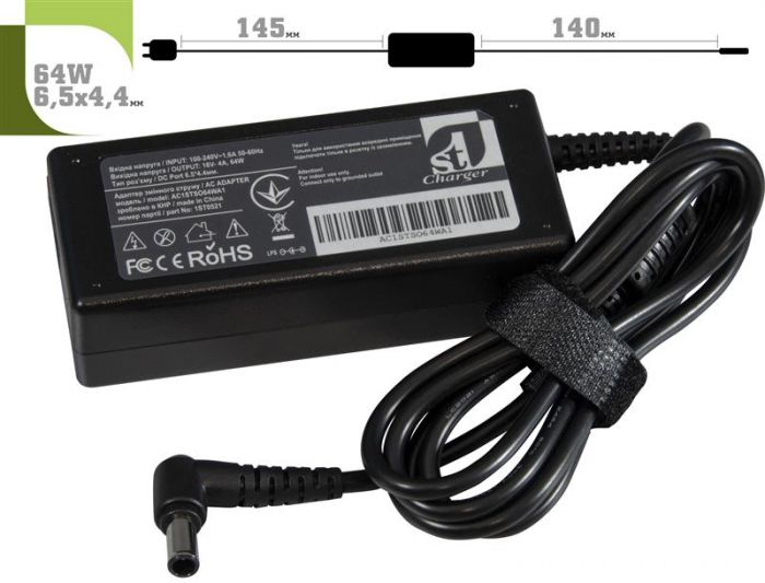 Блок живлення 1StCharger для ноутбука Sony 16V 64W 4A 6.5х4.4мм + каб.живл. (AC1STSO64WA1)