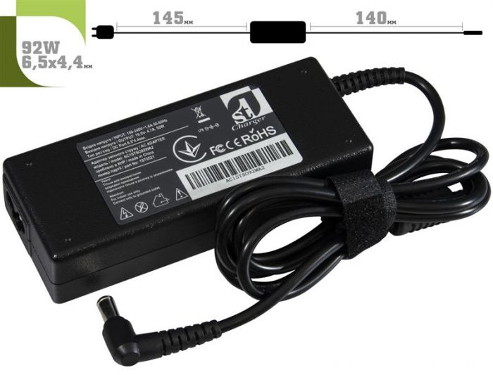 Блок живлення 1StCharger для ноутбука Sony 19.5V 92W 4.7A 6.5х4.4мм + каб.живл. (AC1STSO92WA2)