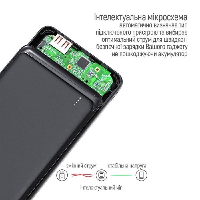 Універсальна мобільна батарея ColorWay Slim 10000mAh Black (CW-PB100LPF2BK)