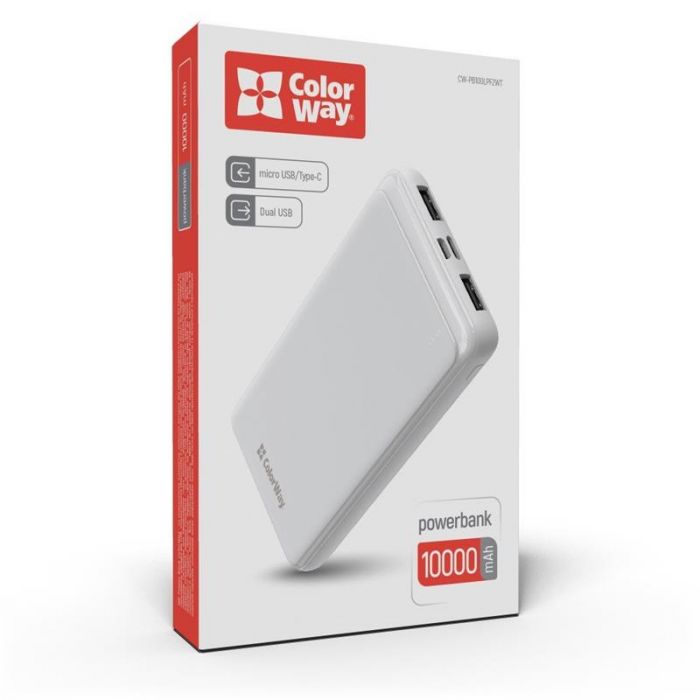 Універсальна мобільна батарея ColorWay Slim 10000mAh White (CW-PB100LPF2WT)