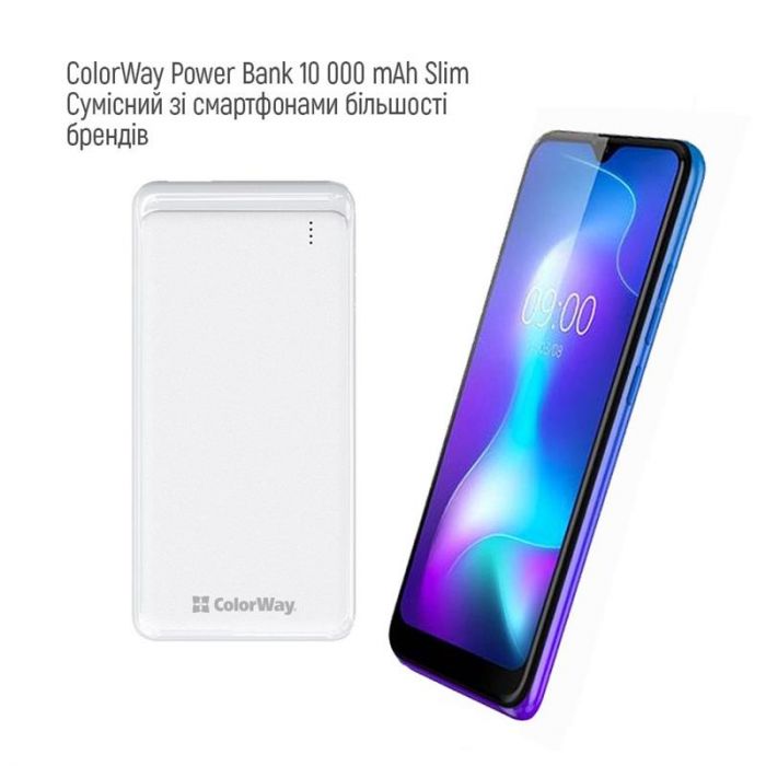 Універсальна мобільна батарея ColorWay Slim 10000mAh White (CW-PB100LPF2WT)