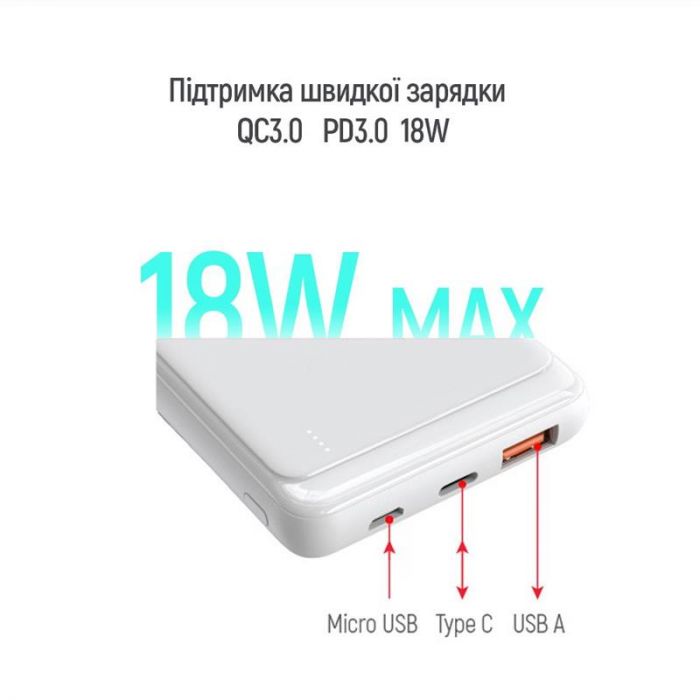 Універсальна мобільна батарея ColorWay Slim PD 10000mAh White (CW-PB100LPG3WT-PD)