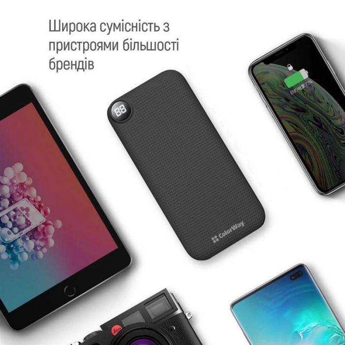 Універсальна мобільна батарея ColorWay Slim, LCD 10000mAh Black (CW-PB100LPH2BK-D)