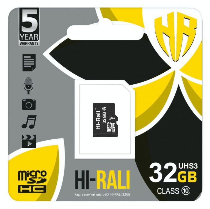 Карта пам`ятi MicroSDHC 32GB UHS-I U3 Class 10 Hi-Rali (HI-32GBSD10U3-00)