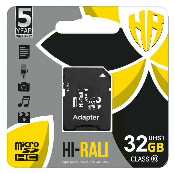 Карта пам`ятi MicroSDHC 32GB UHS-I Class 10 Hi-Rali + SD-adapter (HI-32GBSD10U1-01)