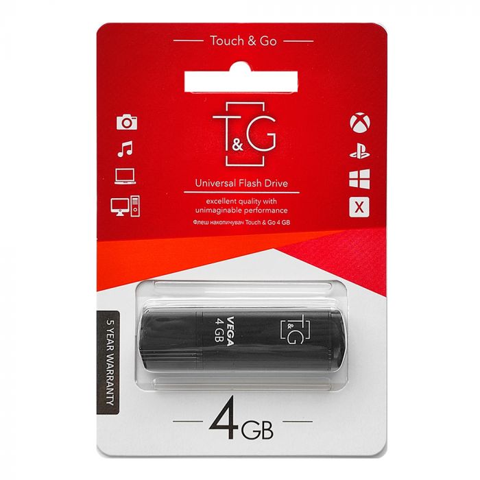 Флеш-накопичувач USB 4GB T&G 121 Vega Series Black (TG121-4GBBK)