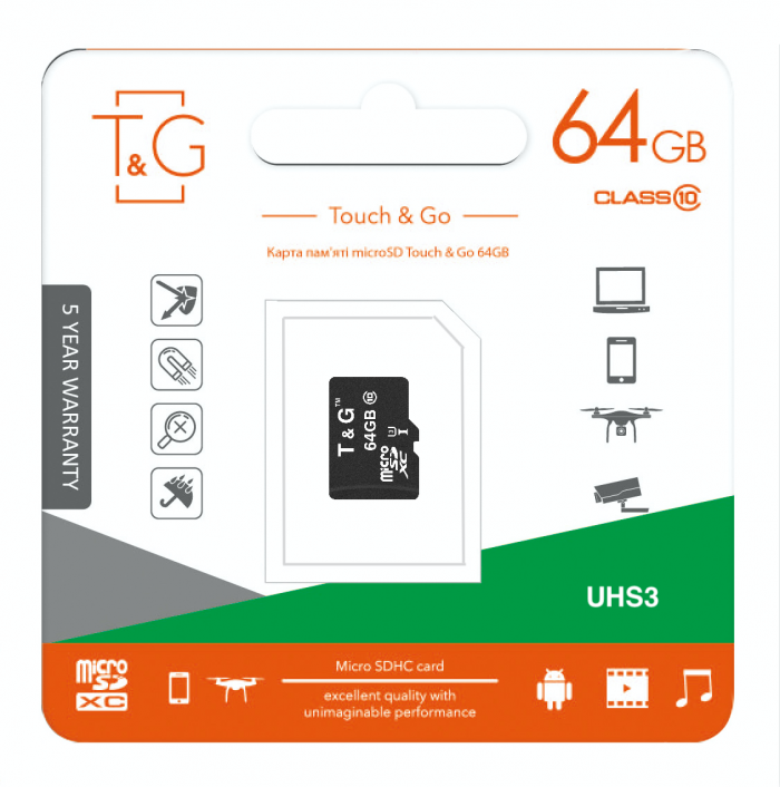 Карта пам`ятi MicroSDXC 64GB UHS-I/U3 Class 10 T&G (TG-64GBSDU3CL10-00)