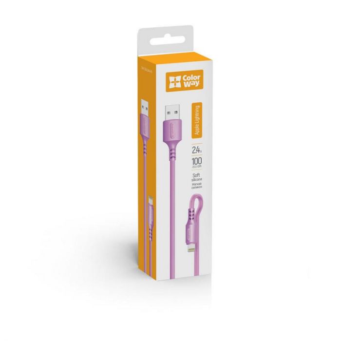 Кабель ColorWay USB - Lightning (M/M), soft silicone, 2.4 А, 1 м, Purple (CW-CBUL044-PU)