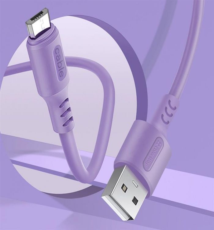 Кабель ColorWay USB - micro USB (M/M), soft silicone, 2.4 А, 1 м, Purple (CW-CBUM044-PU)