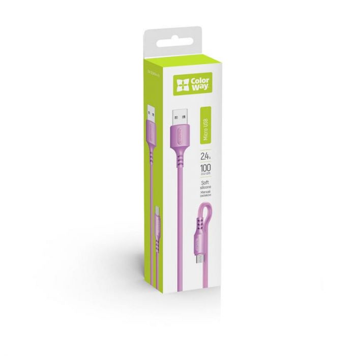 Кабель ColorWay USB - micro USB (M/M), soft silicone, 2.4 А, 1 м, Purple (CW-CBUM044-PU)