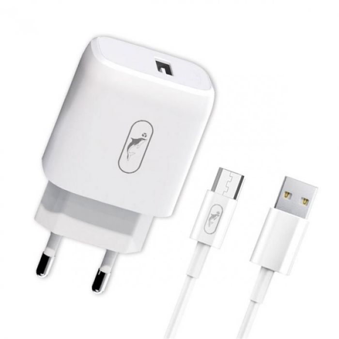 Зарядний пристрій SkyDolphin SC22EV (1USB, 2.1A) White (MZP-000160) + кабель microUSB