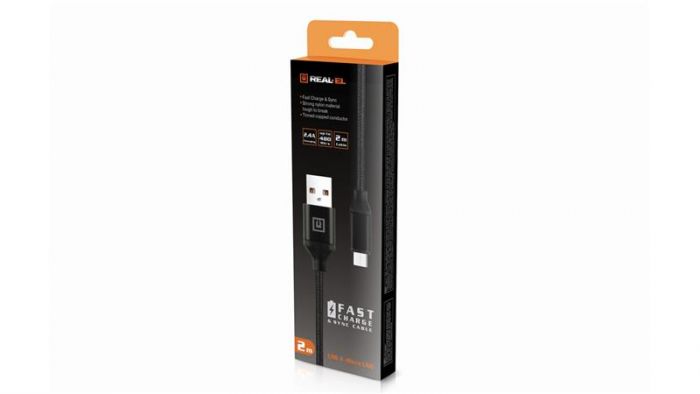 Кабель REAL-EL Premium Fabric USB - micro USB (M/M), 2 м, Black (EL123500048)