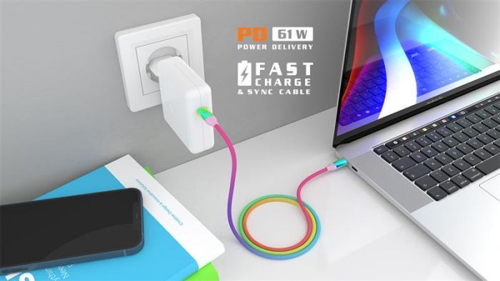 Кабель REAL-EL Premium USB Type-C - USB Type-C (M/M), 1 м, Rainbow (EL123500053)