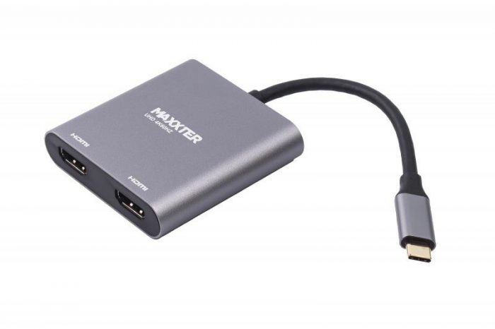 Адаптер-перехідник Maxxter 2хHDMI - USB Type-C V 2.0 (F/M), 0.1 м, Grey (V-CM-2HDMI)