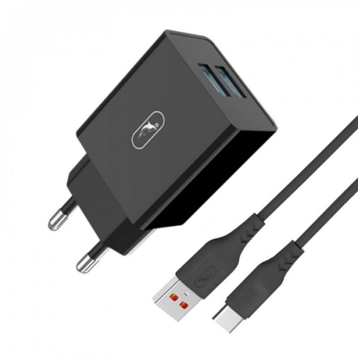 Зарядний пристрій SkyDolphin SC30T (2USB, 2.1A) Black (SDMZP-000171) + кабель USB Type-C