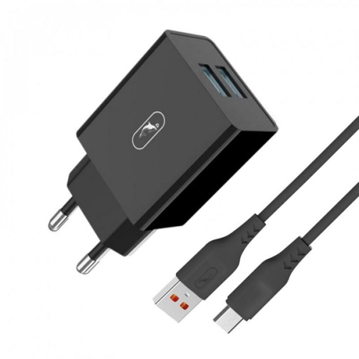 Зарядний пристрій SkyDolphin SC30V (2USB, 2.1A) Black (MZP-000172) + кабель microUSB