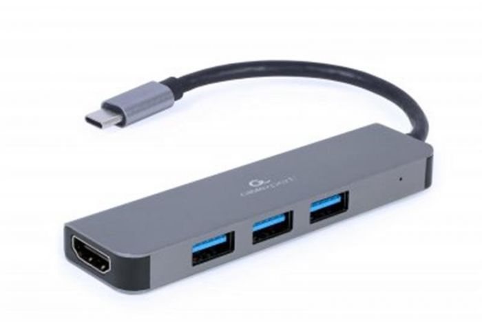 Концентратор USB-C Cablexpert 3хUSB3.1 метал, Grey (A-CM-COMBO2-01)