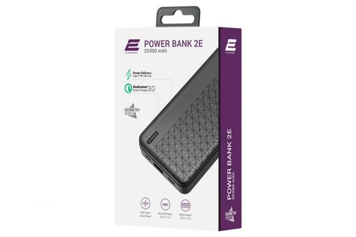 Універсальна мобільна батарея 2E Geometry PD+QC 3.0 20000mAh Black (2E-PB2072PD-BLACK)