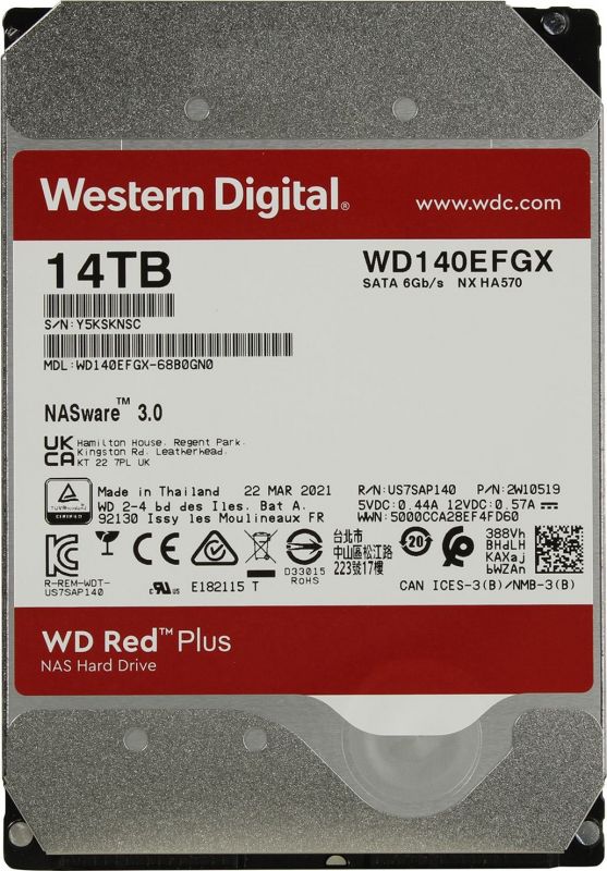 Накопичувач HDD SATA 14.0TB WD Red Plus 7200rpm 512MB (WD140EFGX)