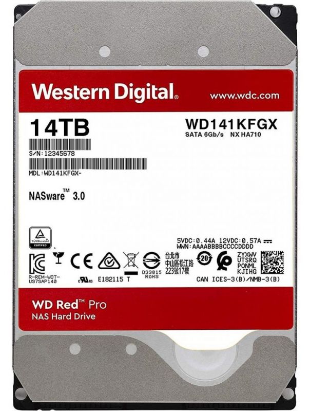 Накопичувач HDD SATA 14.0TB WD Red Pro NAS 7200rpm 512MB (WD141KFGX)