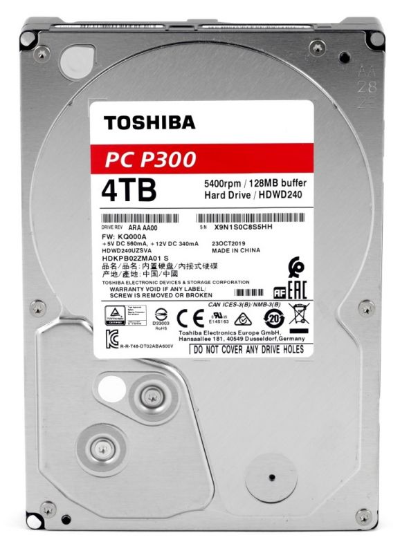 Накопичувач HDD SATA 4.0TB Toshiba P300 5400rpm 128MB (HDWD240UZSVA)