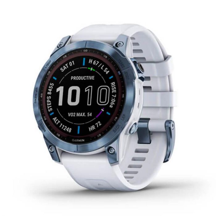 Смарт-годинник Garmin Fenix 7 Sapphire Solar Mineral Blue DLC Titanium with Whitestone Band (010-02540-24)