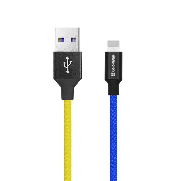 Кабель ColorWay USB-Lightning, 2.4А, 1м, Blue/Yellow (CW-CBUL052-BLY)