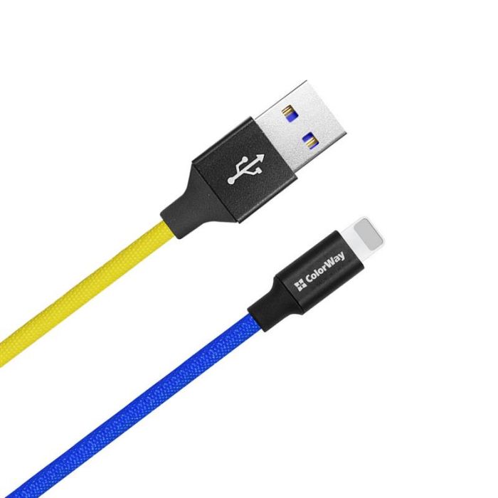 Кабель ColorWay USB-Lightning, 2.4А, 1м, Blue/Yellow (CW-CBUL052-BLY)