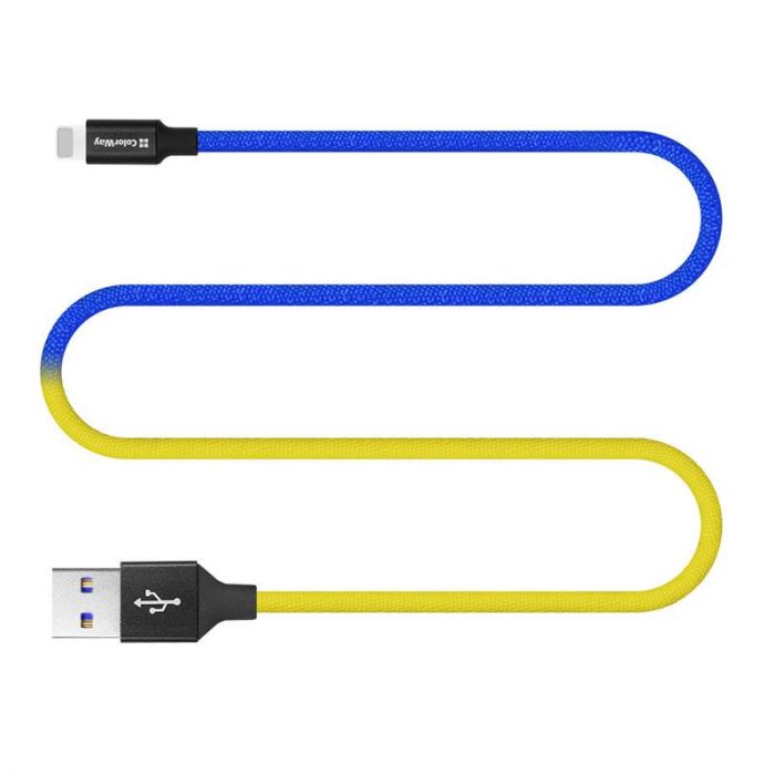 Кабель ColorWay USB-Lightning, 2.4А, 1м, Blue/Yellow (CW-CBUL052-BLY)