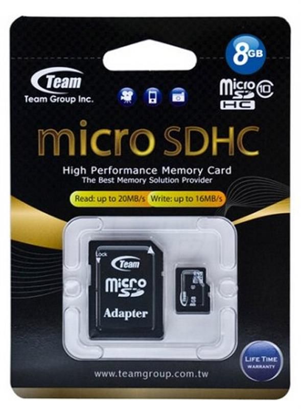 Карта пам`ятi MicroSDHC 8GB Class 10 Team + SD-adapter (TUSDH8GCL1003)-