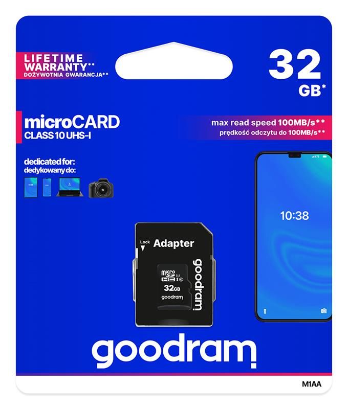 Карта пам`ятi MicroSDHC 32GB UHS-I Class 10 Goodram + SD-adapter (M1AA-0320R12)