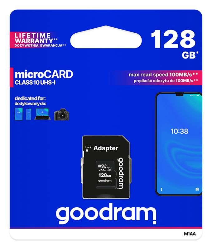 Карта пам`яті MicroSDXC 128GB UHS-I Class 10 GOODRAM + SD-adapter (M1AA-1280R12)