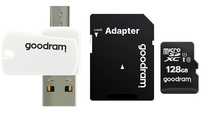 Карта пам`ятi MicroSDXC 128GB UHS-I Class 10 GOODRAM + SD-adapter + OTG Card reader (M1A4-1280R12)