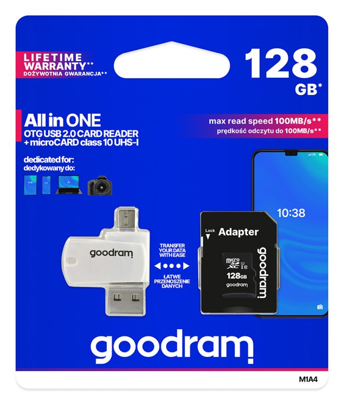 Карта пам`ятi MicroSDXC 128GB UHS-I Class 10 GOODRAM + SD-adapter + OTG Card reader (M1A4-1280R12)