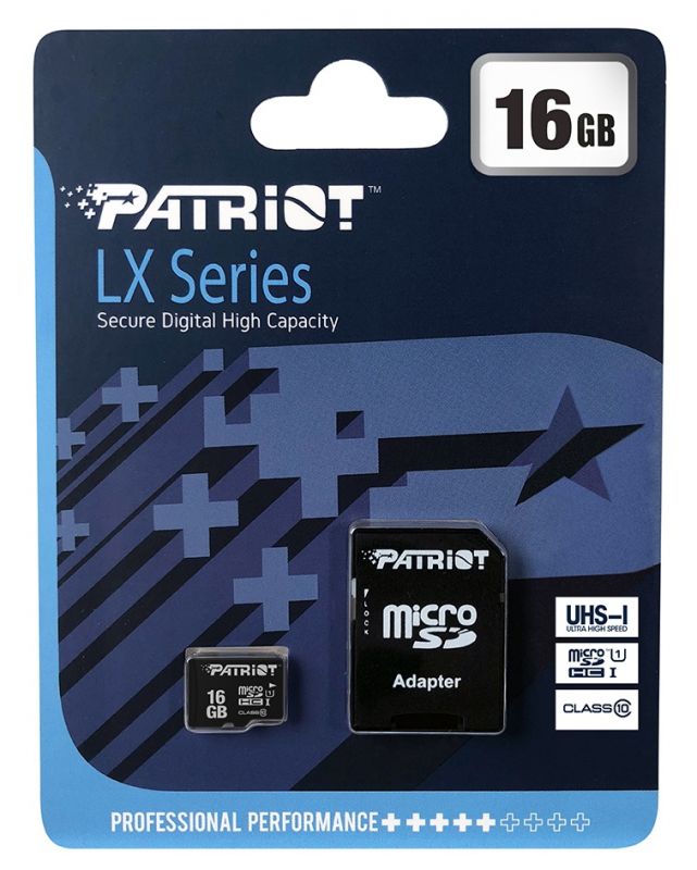 Карта пам`ятi MicroSDHC 16GB UHS-I Class 10 Patriot LX + SD-adapter (PSF16GMCSDHC10)