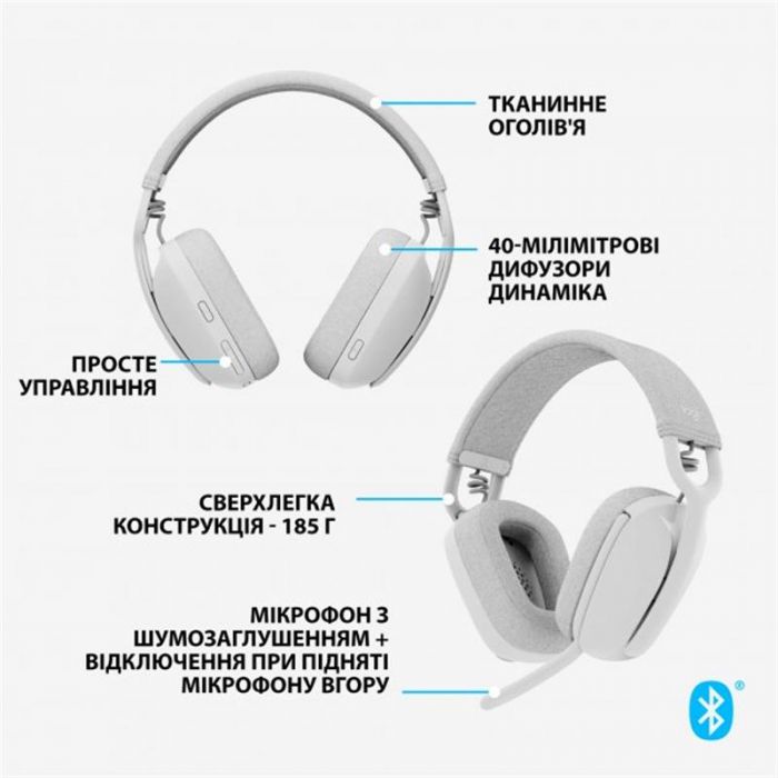 Bluetooth-гарнітура Logitech Zone Vibe 100 Wireless Off-White (981-001219)