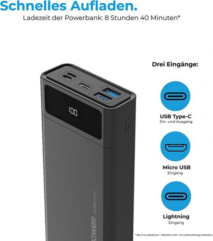 Універсальна мобільна батарея RealPower PB-20k PD Powerbank 20000mAh Black (PB-20k PD)