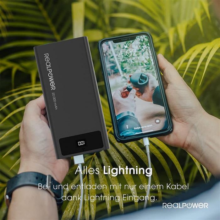 Універсальна мобільна батарея RealPower PB-20k PD Powerbank 20000mAh Black (PB-20k PD)