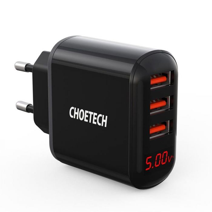 Мережевий зарядний пристрій Choetech (3USBх2.4A) Black (Q5009-EU)