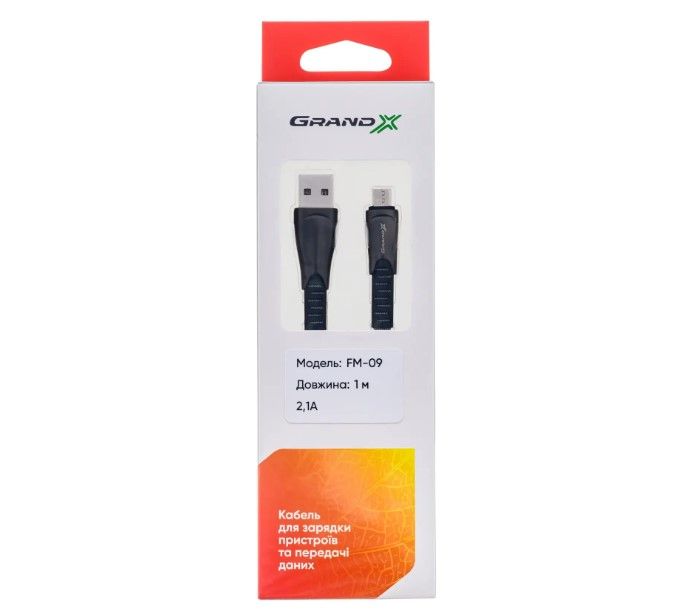 Кабель Grand-X USB - micro USB (M/M), 2 A, 1 м, Grey (FM09)