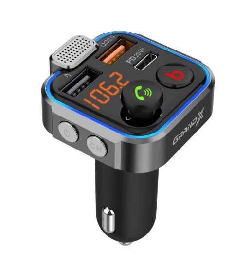 FM-трансмітер Grand-X 99GRX Hands Free, Bluetooth V5.0, 2USB, QC3.0, PD