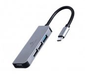 Концентратор USB Type-C Cablexpert 1xUSB3.0, 3хUSB2.0, метал, Grey (UHB-CM-U3P1U2P3-01)