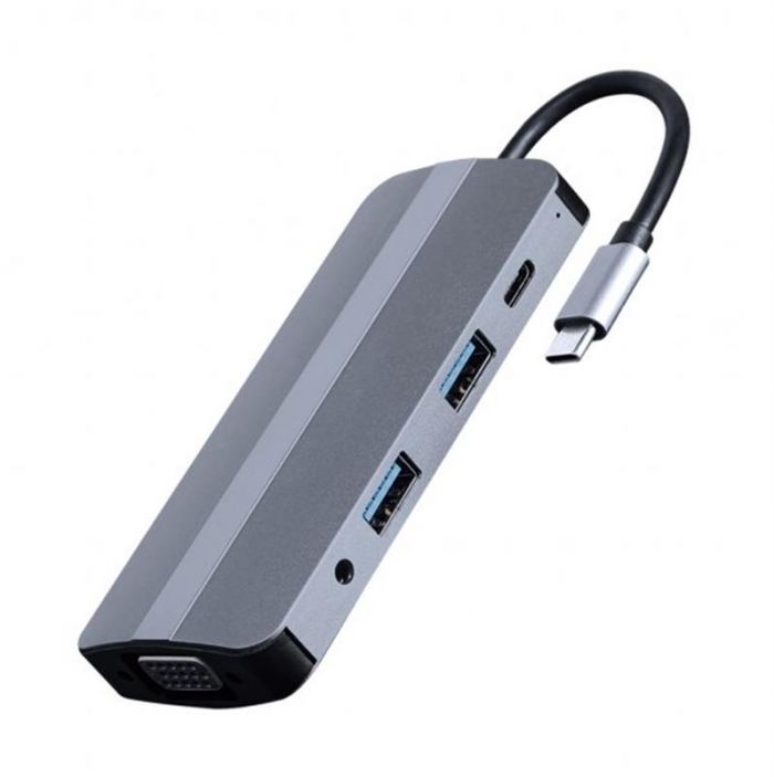 Док-станція Cablexpert USB-C 8-в-1 (A-CM-COMBO8-02) USB 3.0/HDMI//VGA/PD/картридер/стерео-аудіо